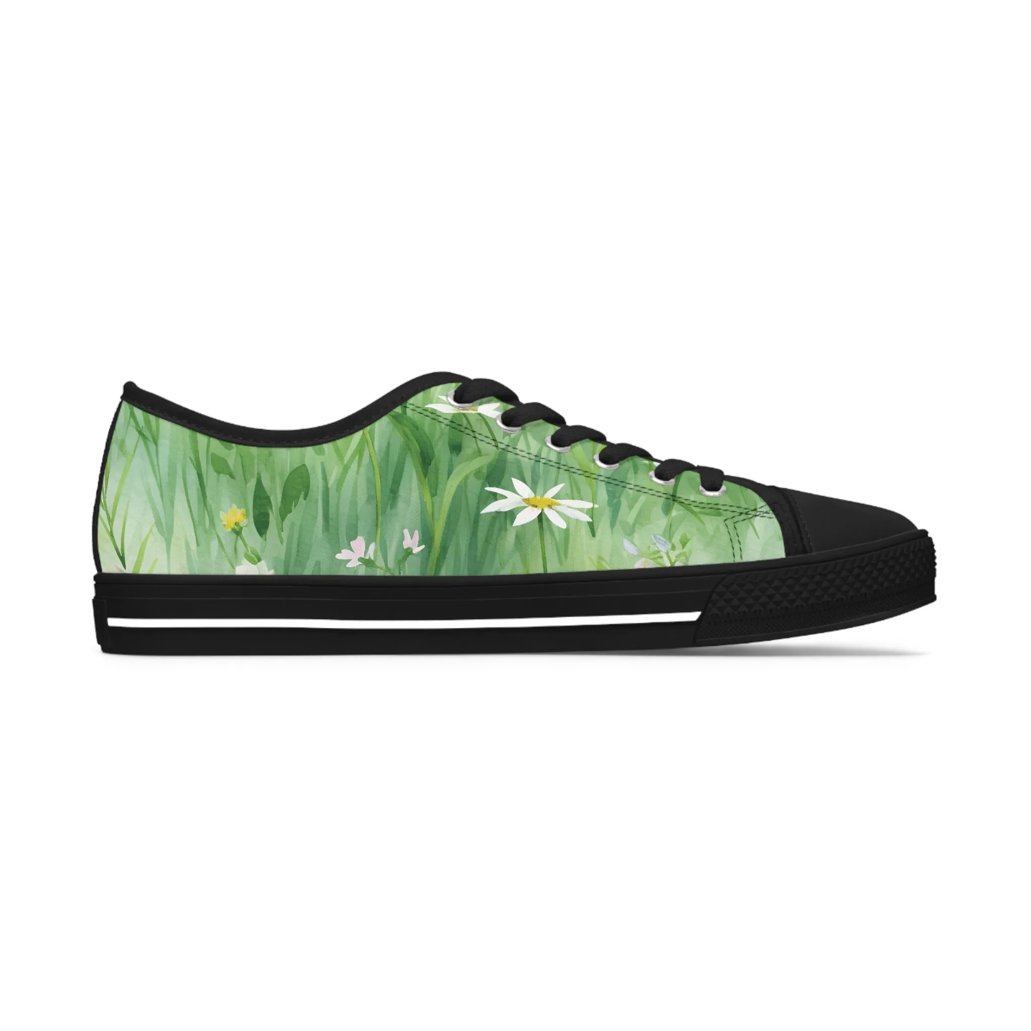 Green Floral Women's Low Top Sneakers Breathable Polyester Canvas, Lightweight Stylish Floral Pastel Design, Comfortable All-Day Wear, Perfect for Walking and Everyday Activities