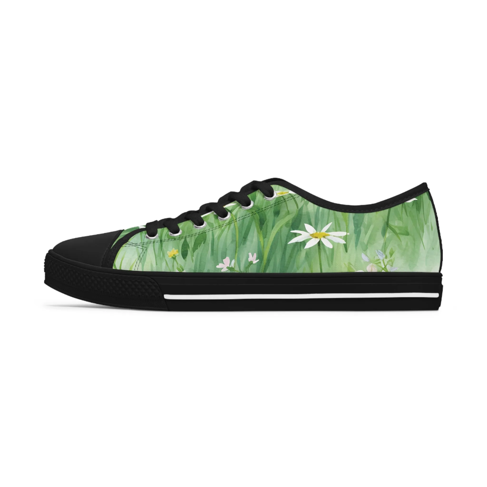 Green Floral Women's Low Top Sneakers Breathable Polyester Canvas, Lightweight Stylish Floral Pastel Design, Comfortable All-Day Wear, Perfect for Walking and Everyday Activities