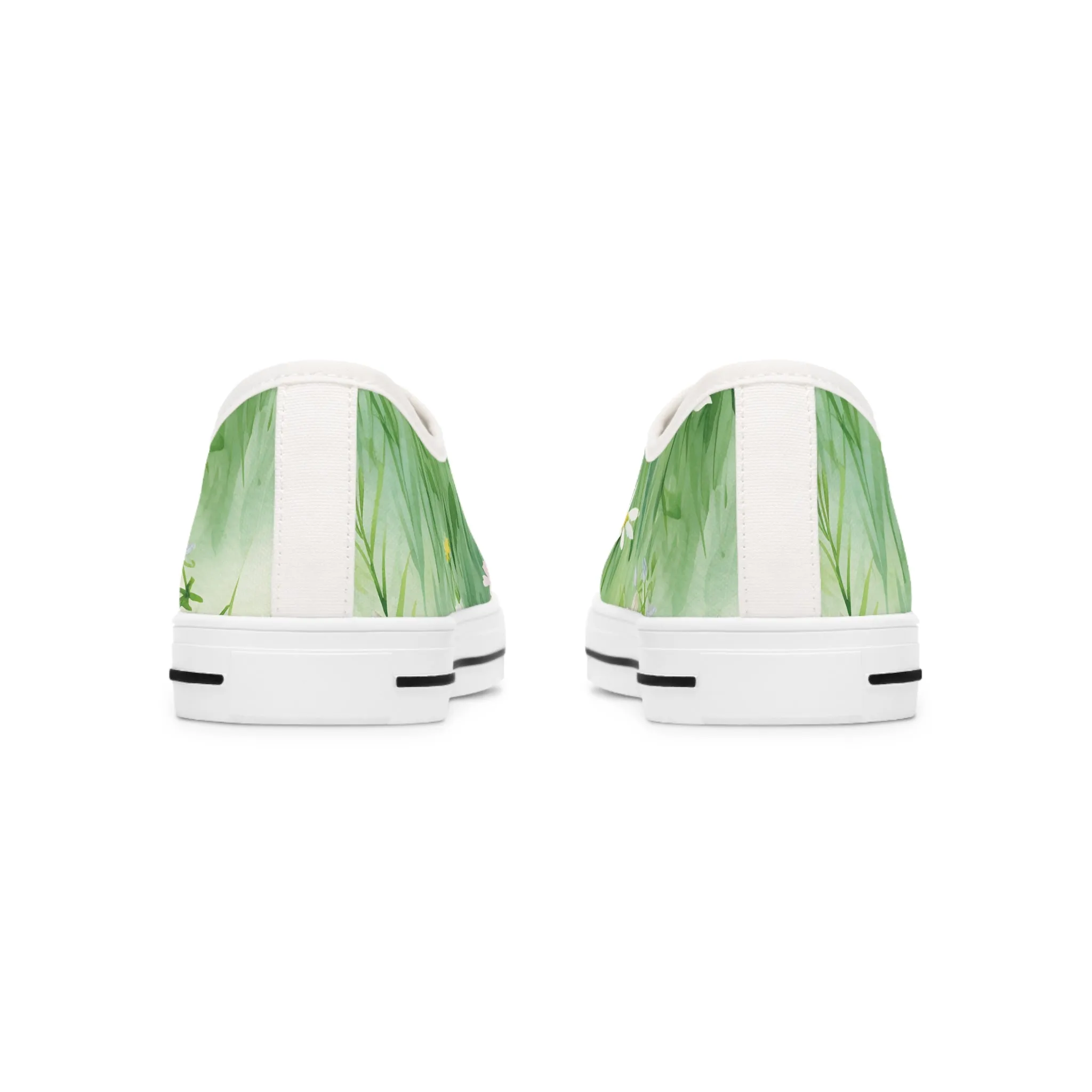 Green Floral Women's Low Top Sneakers Breathable Polyester Canvas, Lightweight Stylish Floral Pastel Design, Comfortable All-Day Wear, Perfect for Walking and Everyday Activities
