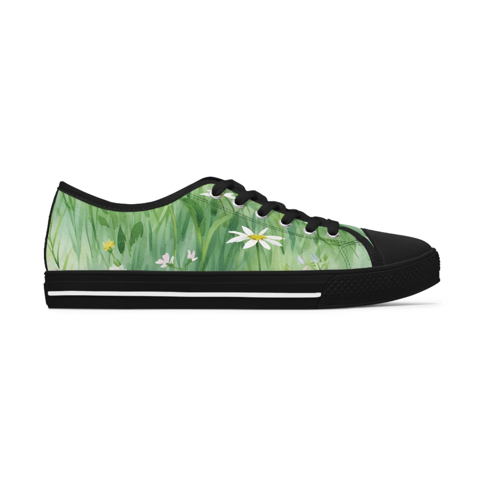 Green Floral Women's Low Top Sneakers Breathable Polyester Canvas, Lightweight Stylish Floral Pastel Design, Comfortable All-Day Wear, Perfect for Walking and Everyday Activities