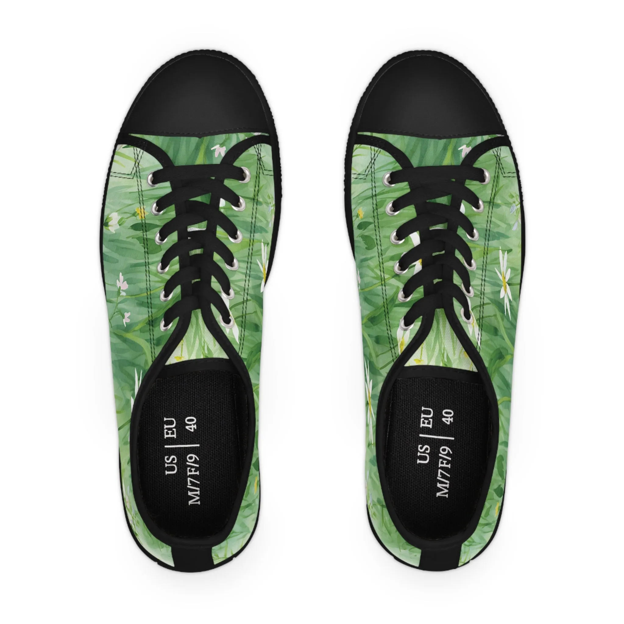 Green Floral Women's Low Top Sneakers Breathable Polyester Canvas, Lightweight Stylish Floral Pastel Design, Comfortable All-Day Wear, Perfect for Walking and Everyday Activities