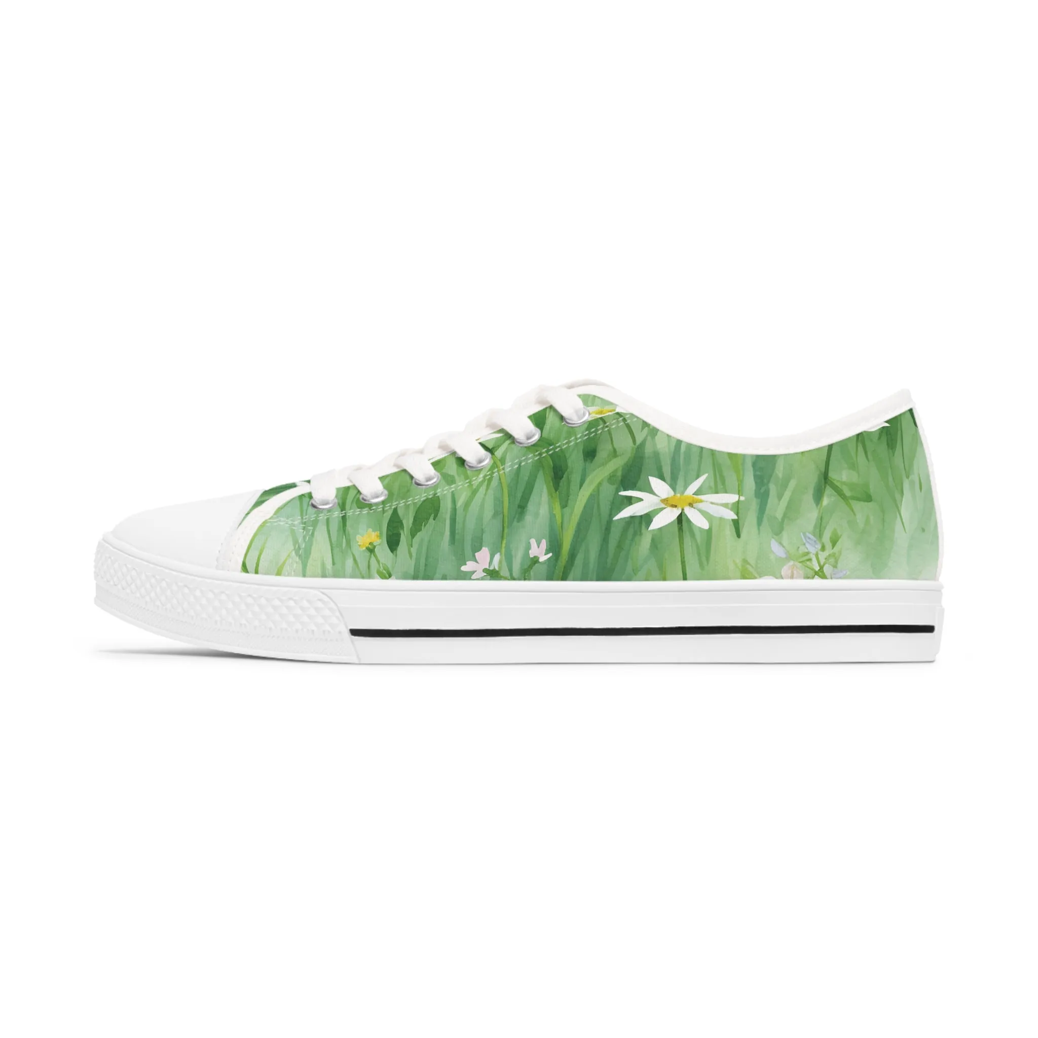 Green Floral Women's Low Top Sneakers Breathable Polyester Canvas, Lightweight Stylish Floral Pastel Design, Comfortable All-Day Wear, Perfect for Walking and Everyday Activities
