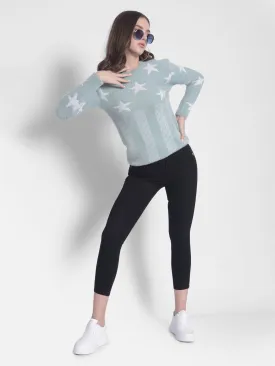 Green Printed Round Neck Sweaters