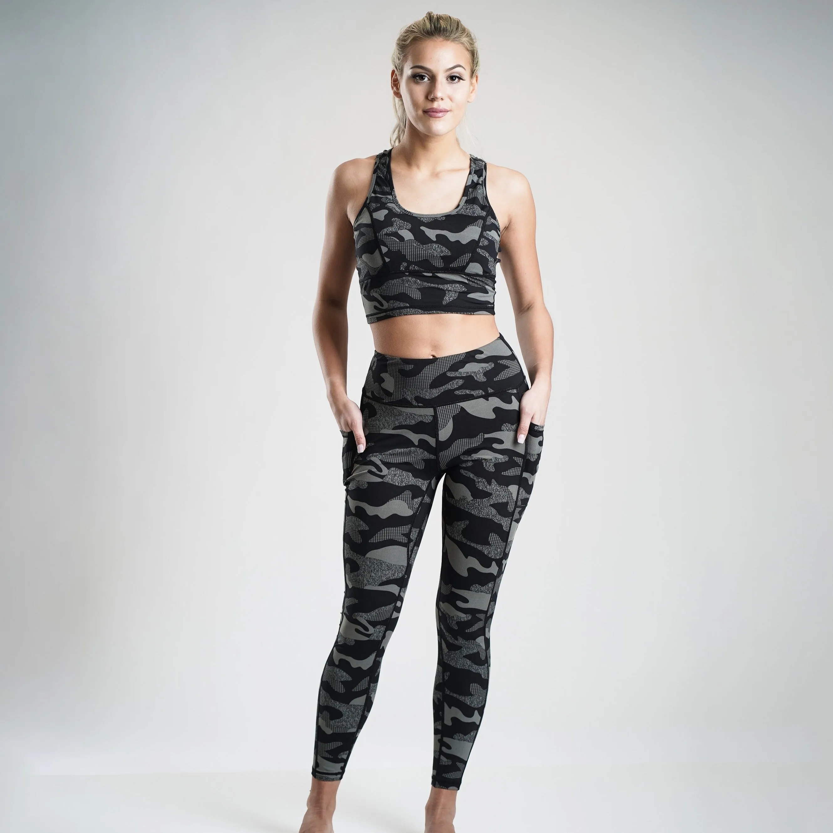 Grey Camouflage Sports Tank  & High Waisted Leggings