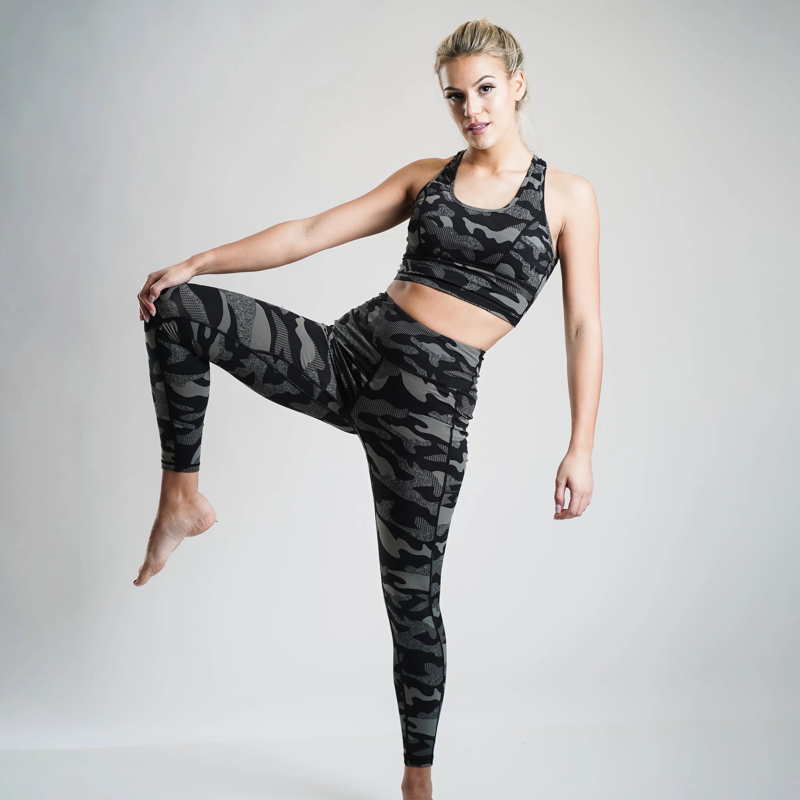 Grey Camouflage Sports Tank  & High Waisted Leggings