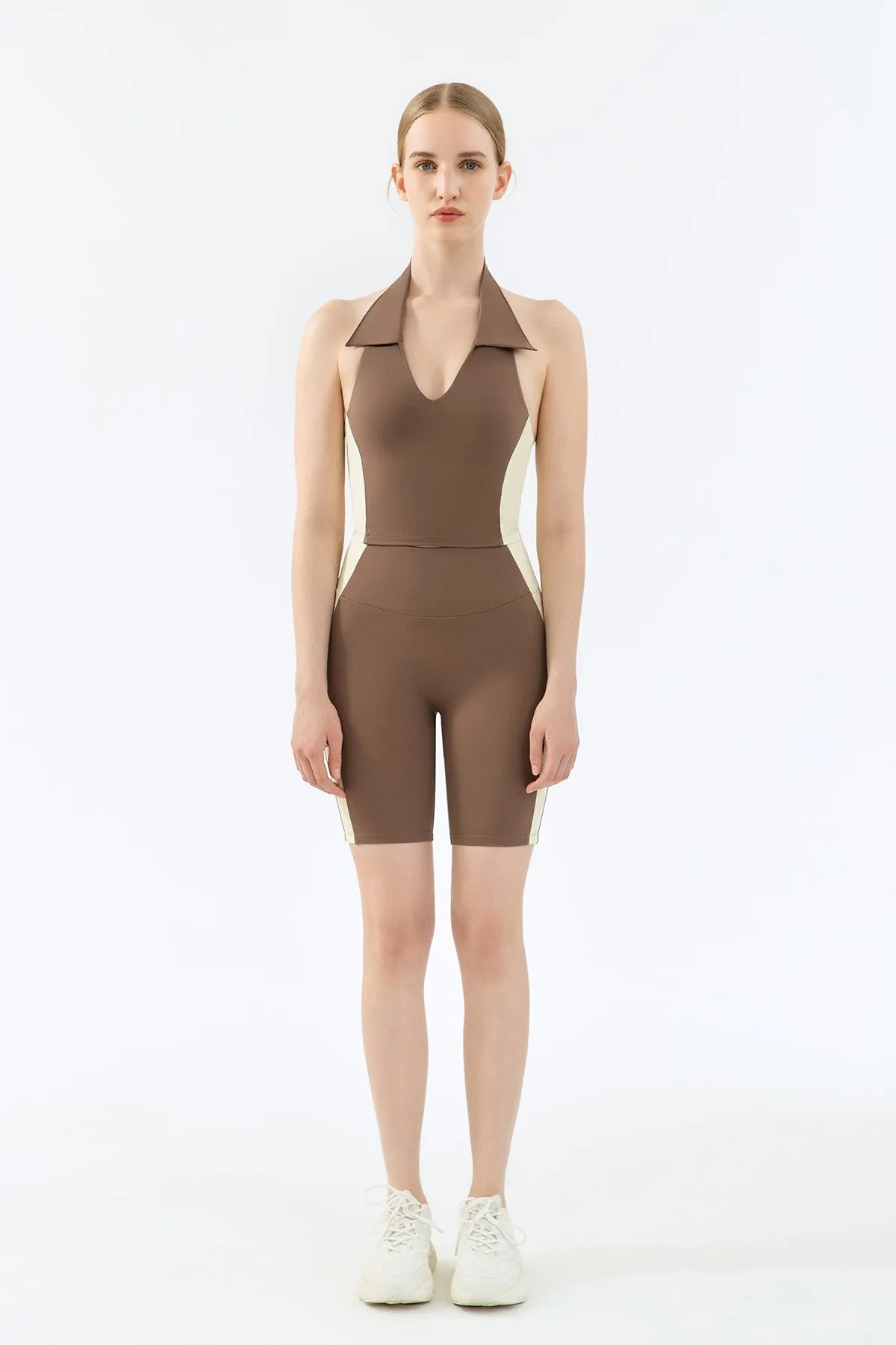 Halter Neck Open Back Tank with Gym Shorts