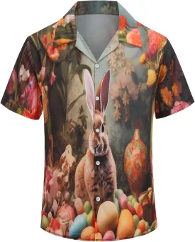 Hawaiian Shirt for Men Easter Short Sleeve Beach Button Down Causal Top Print Tropical Hawaii Shirts Big and Tall