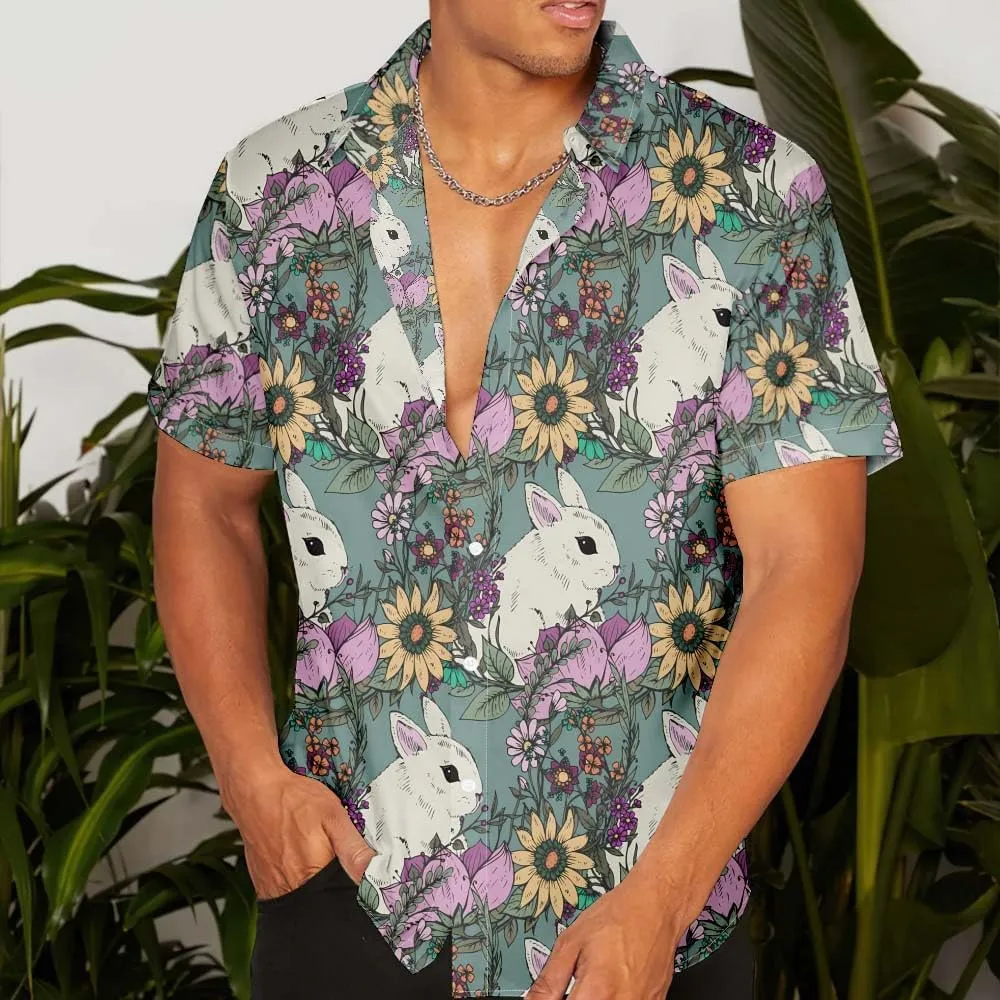 Hawaiian Shirt for Men Easter Short Sleeve Beach Button Down Causal Top Print Tropical Hawaii Shirts Big and Tall