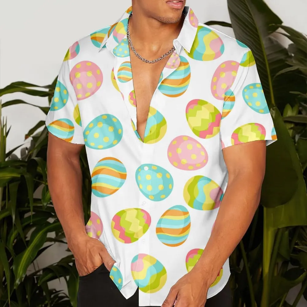 Hawaiian Shirt for Men Easter Short Sleeve Beach Button Down Causal Top Print Tropical Hawaii Shirts Big and Tall