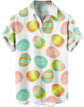 Hawaiian Shirt for Men Easter Short Sleeve Beach Button Down Causal Top Print Tropical Hawaii Shirts Big and Tall