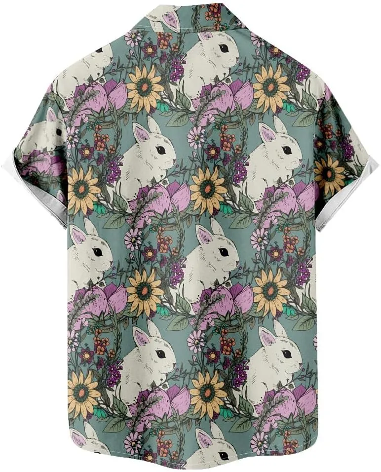 Hawaiian Shirt for Men Easter Short Sleeve Beach Button Down Causal Top Print Tropical Hawaii Shirts Big and Tall