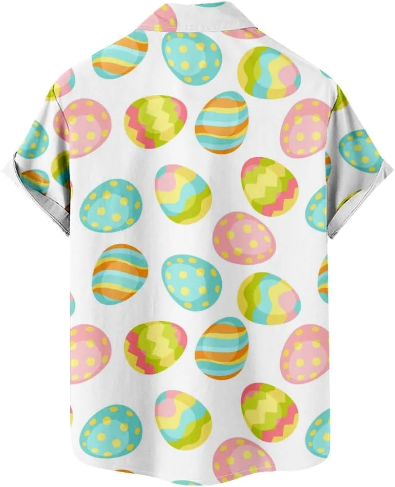 Hawaiian Shirt for Men Easter Short Sleeve Beach Button Down Causal Top Print Tropical Hawaii Shirts Big and Tall