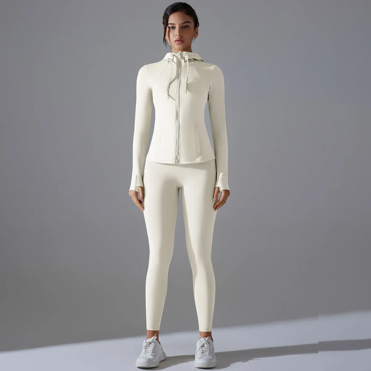 Hooded Yoga Workout Running Sport Long Sleeve Set