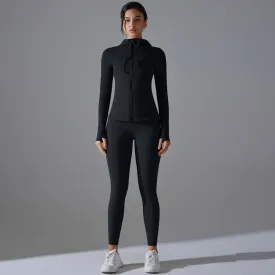 Hooded Yoga Workout Running Sport Long Sleeve Set