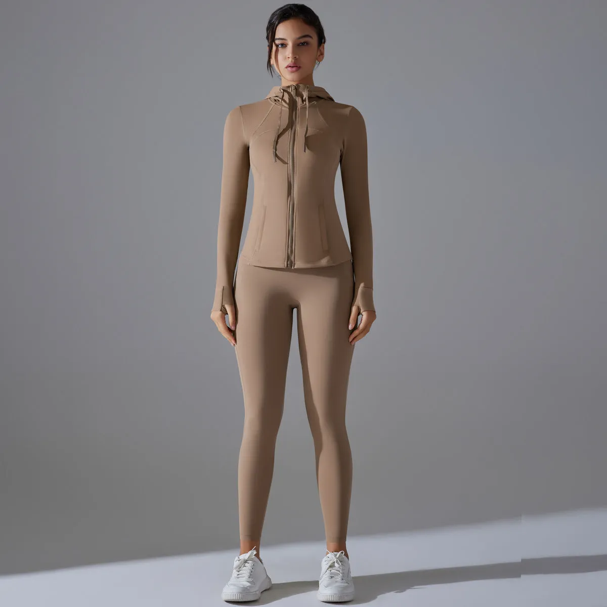 Hooded Yoga Workout Running Sport Long Sleeve Set