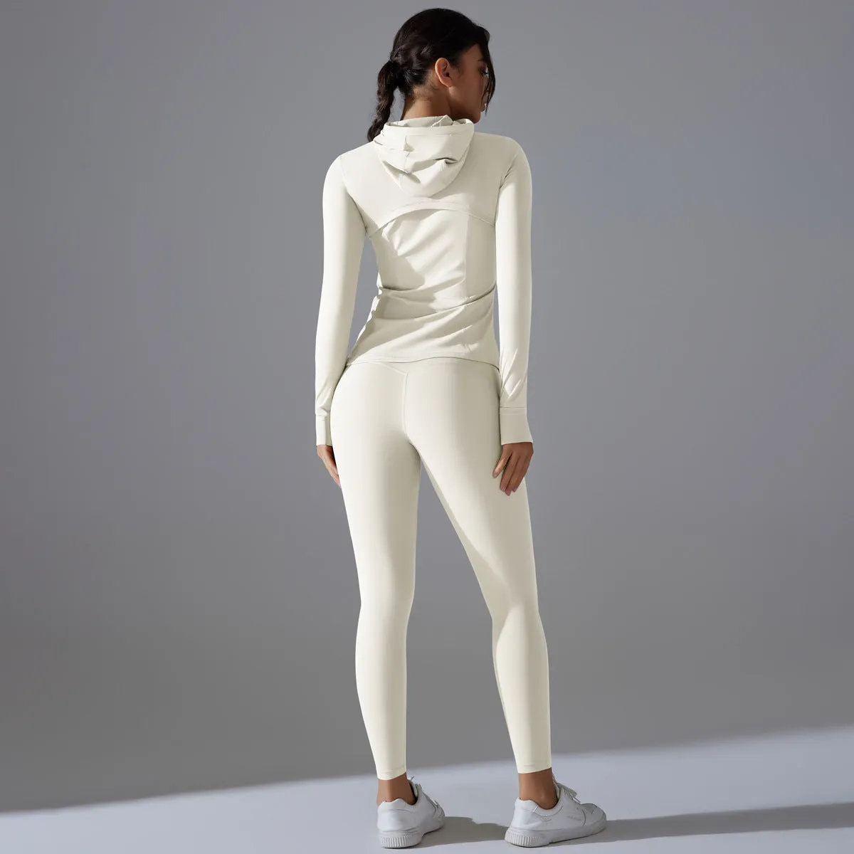 Hooded Yoga Workout Running Sport Long Sleeve Set