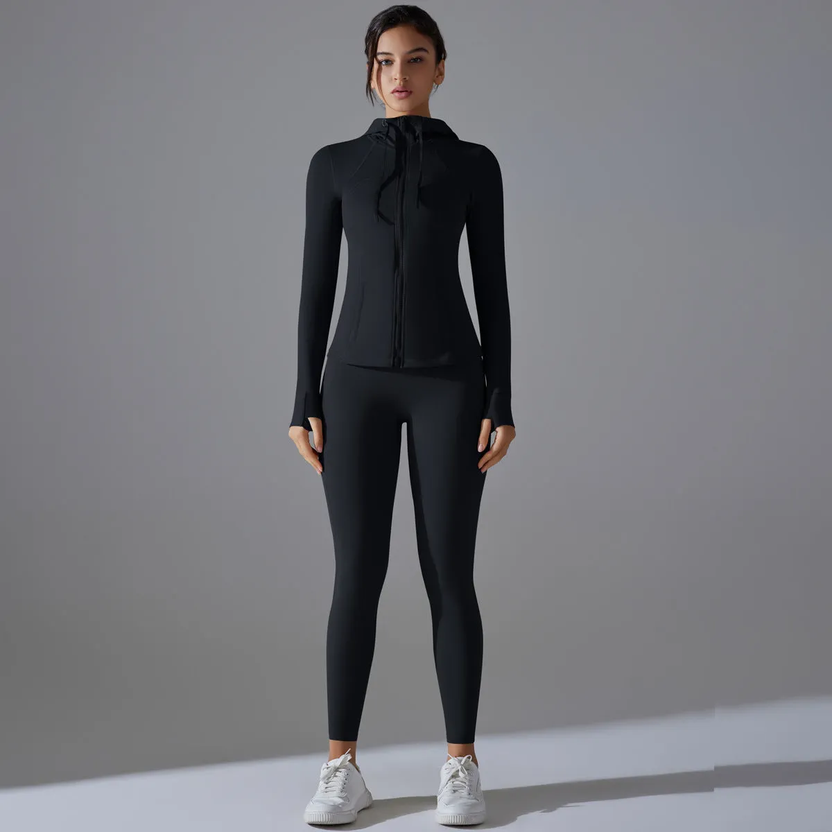 Hooded Yoga Workout Running Sport Long Sleeve Set