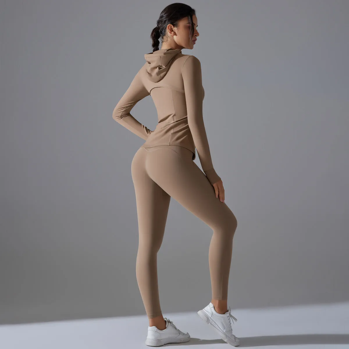 Hooded Yoga Workout Running Sport Long Sleeve Set