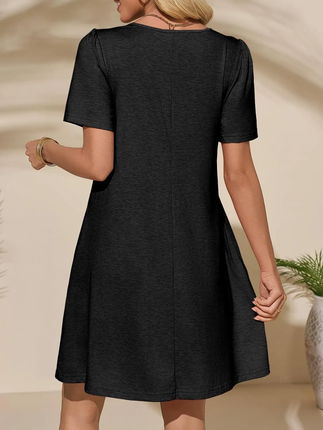 Imily Bela Womens Summer Casual T Shirt Dress Short Sleeve Crewneck Pleated Front Loose Beach Flowy Mini Dresses