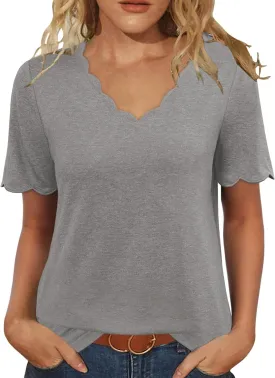 JomeDesign Womens Tops Casual V Neck Blouse Tredny Fasion Short Sleeve Loose Fit Tshirts Beach Vaction Clothes