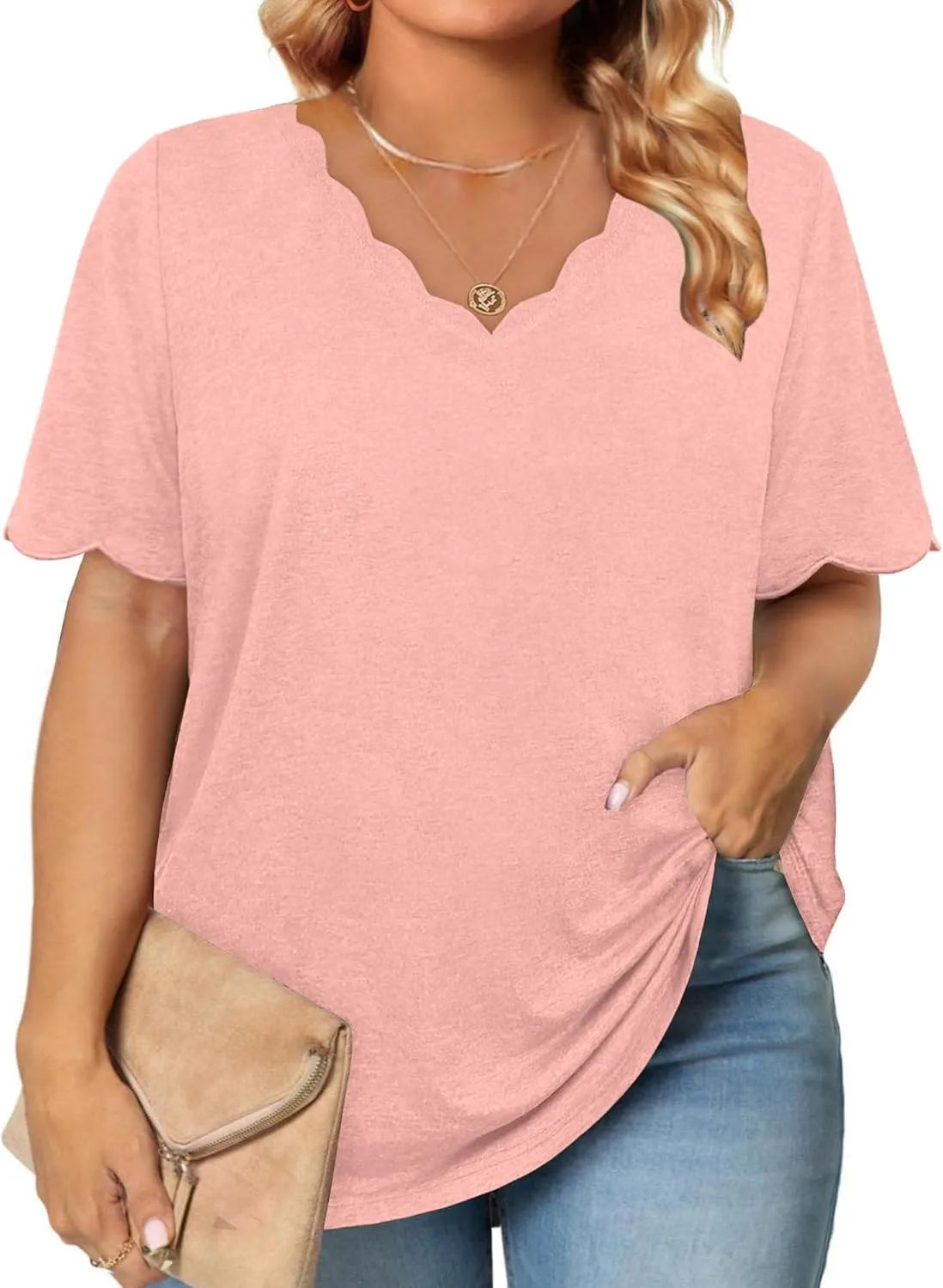 JomeDesign Womens Tops Casual V Neck Blouse Tredny Fasion Short Sleeve Loose Fit Tshirts Beach Vaction Clothes
