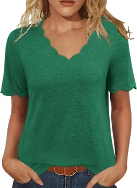 JomeDesign Womens Tops Casual V Neck Blouse Tredny Fasion Short Sleeve Loose Fit Tshirts Beach Vaction Clothes