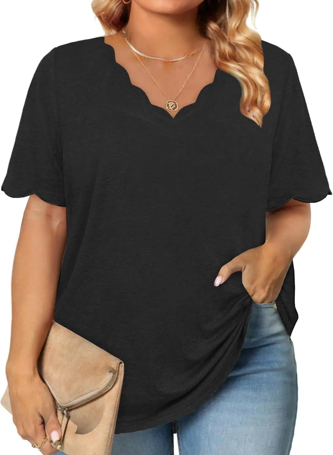 JomeDesign Womens Tops Casual V Neck Blouse Tredny Fasion Short Sleeve Loose Fit Tshirts Beach Vaction Clothes
