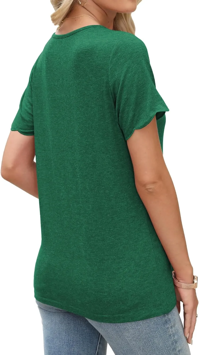 JomeDesign Womens Tops Casual V Neck Blouse Tredny Fasion Short Sleeve Loose Fit Tshirts Beach Vaction Clothes