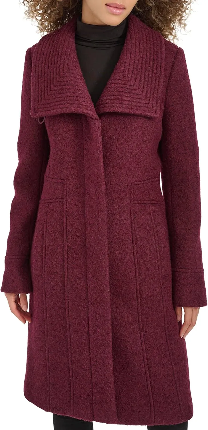 Kenneth Cole Women's Pressed Boucle Wool Coat with Oversized Wing Collar