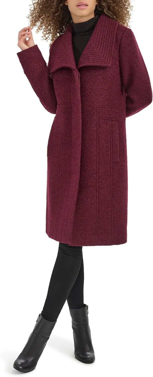Kenneth Cole Women's Pressed Boucle Wool Coat with Oversized Wing Collar