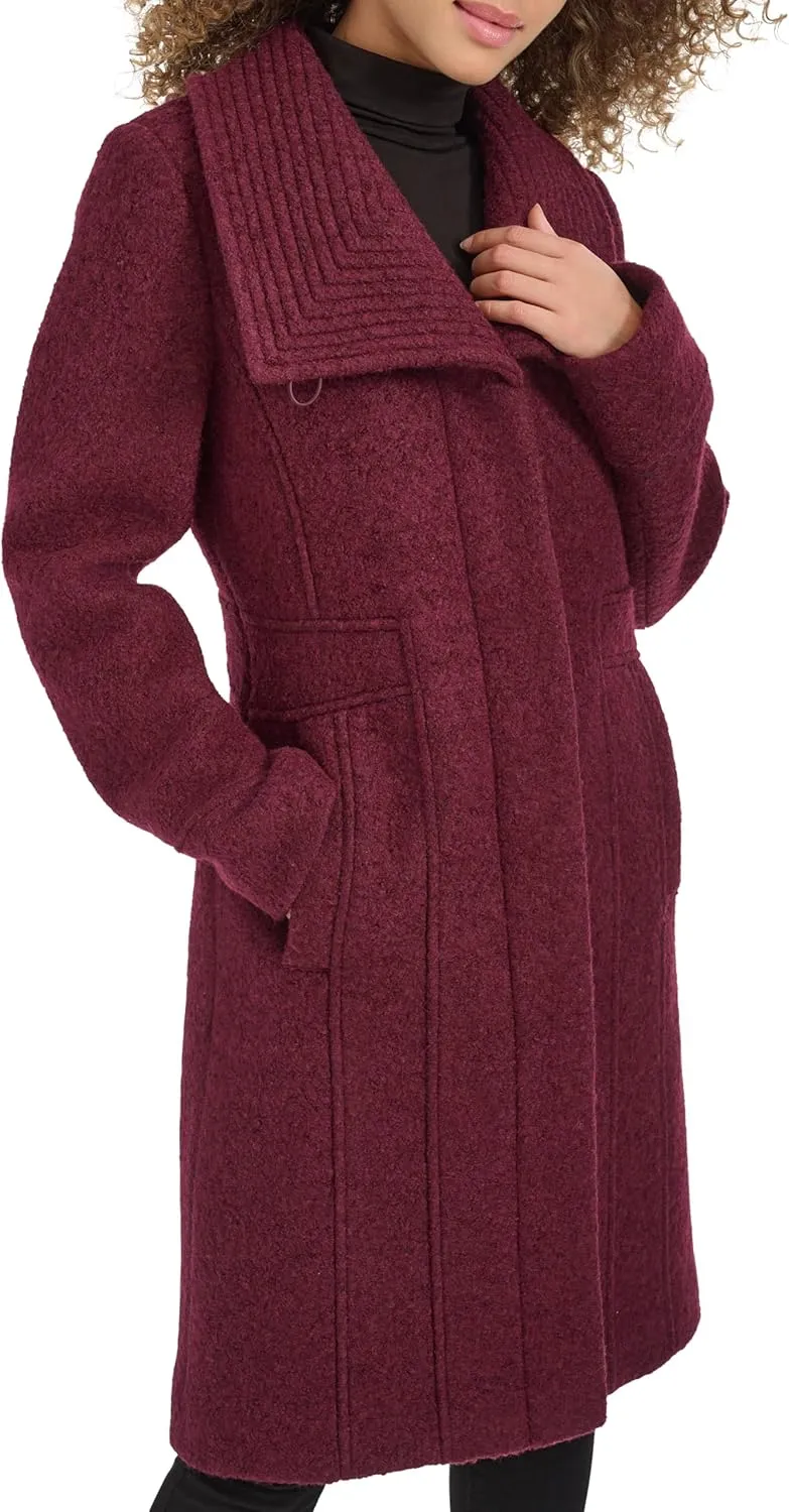 Kenneth Cole Women's Pressed Boucle Wool Coat with Oversized Wing Collar