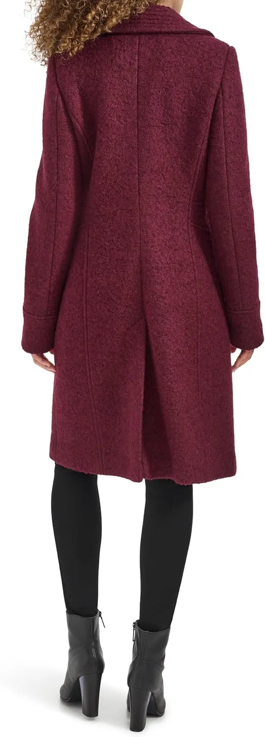 Kenneth Cole Women's Pressed Boucle Wool Coat with Oversized Wing Collar