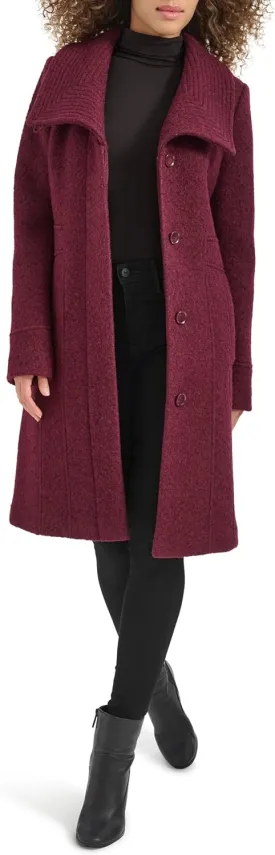 Kenneth Cole Women's Pressed Boucle Wool Coat with Oversized Wing Collar