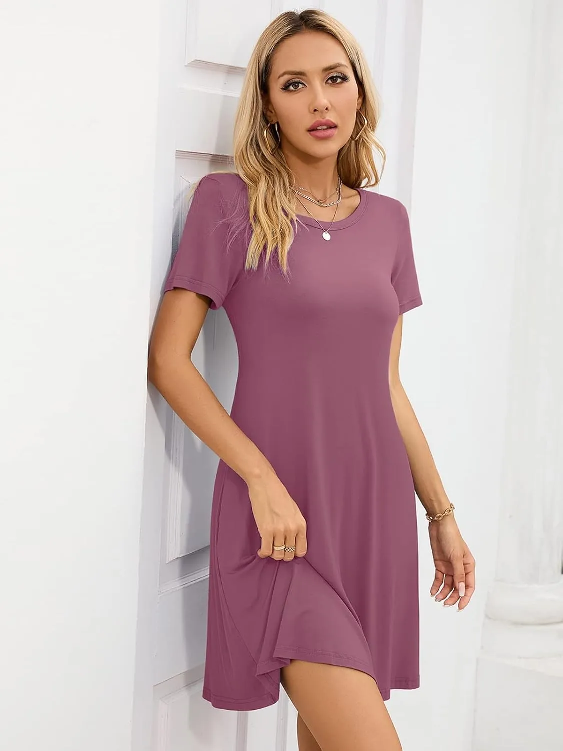 KORSIS Summer Dresses for Women Casual T Shirt Dresses Swing Flowy Beach Vacation Sundress with Pockets