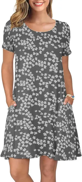 KORSIS Summer Dresses for Women Casual T Shirt Dresses Swing Flowy Beach Vacation Sundress with Pockets