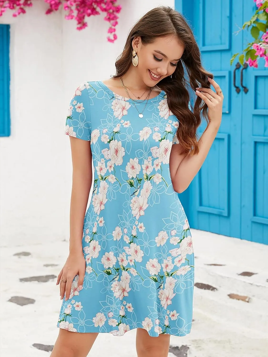 KORSIS Summer Dresses for Women Casual T Shirt Dresses Swing Flowy Beach Vacation Sundress with Pockets