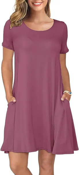 KORSIS Summer Dresses for Women Casual T Shirt Dresses Swing Flowy Beach Vacation Sundress with Pockets