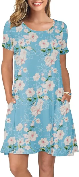 KORSIS Summer Dresses for Women Casual T Shirt Dresses Swing Flowy Beach Vacation Sundress with Pockets