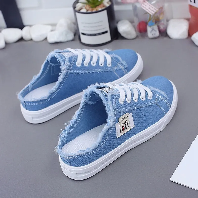 Lace Up Flat Canvas Mules Sneakers