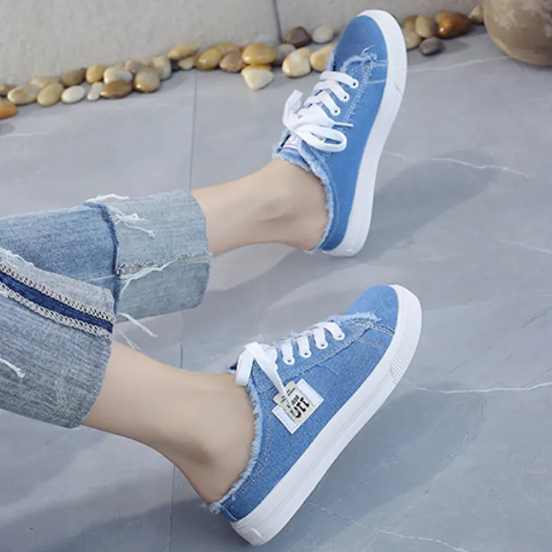 Lace Up Flat Canvas Mules Sneakers