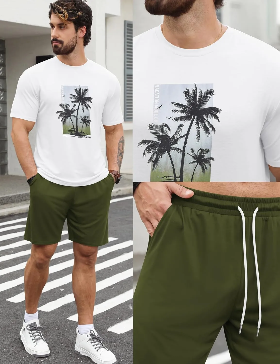 LecGee Men's Hawaiian Short Sleeve Tracksuit Summer T Shirt & Shorts set Aloha Tropical Two Piece Casual Daily Beach
