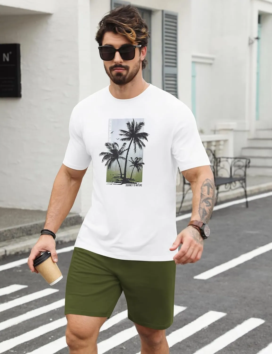 LecGee Men's Hawaiian Short Sleeve Tracksuit Summer T Shirt & Shorts set Aloha Tropical Two Piece Casual Daily Beach