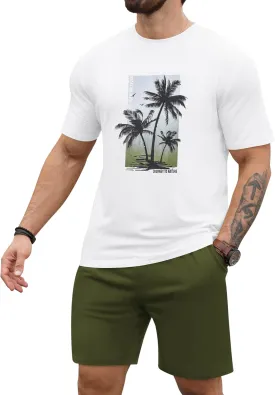 LecGee Men's Hawaiian Short Sleeve Tracksuit Summer T Shirt & Shorts set Aloha Tropical Two Piece Casual Daily Beach