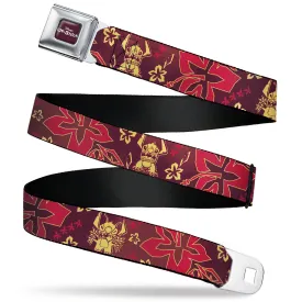 LILO & STITCH Title Logo Full Color Burgundy/White Seatbelt Belt - Lilo & Stitch Tiki Stitch Poses and Flowers Burgundy/Tan Webbing