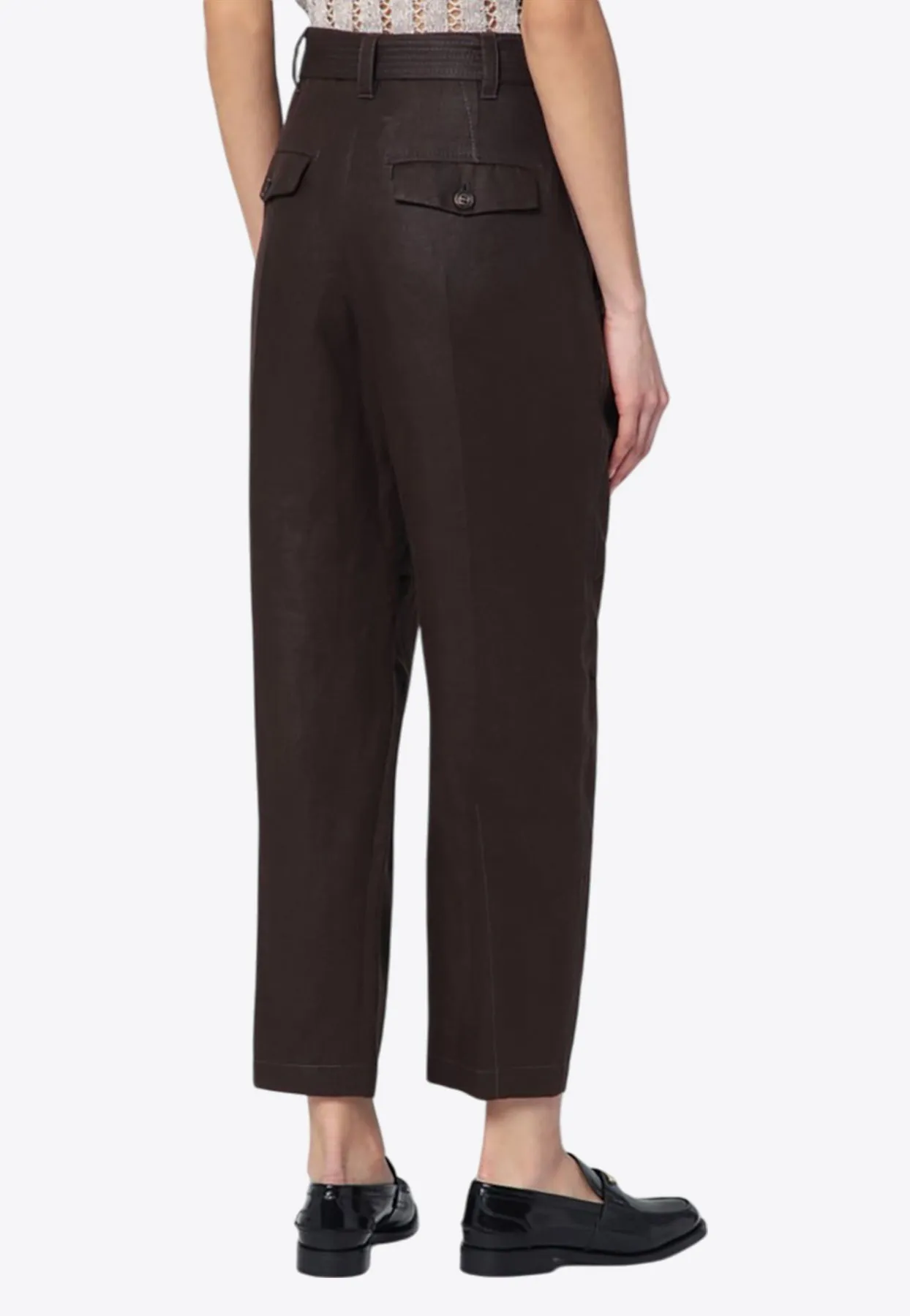 Linen Cropped Pants with Belt
