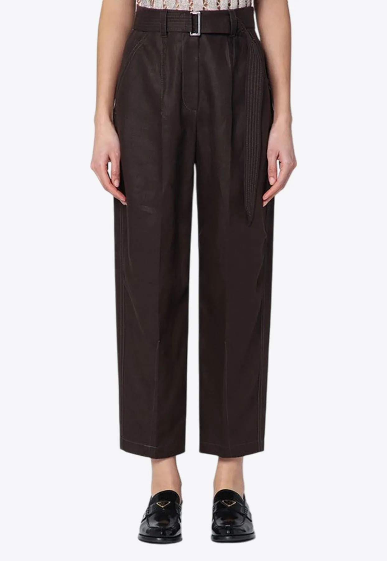 Linen Cropped Pants with Belt