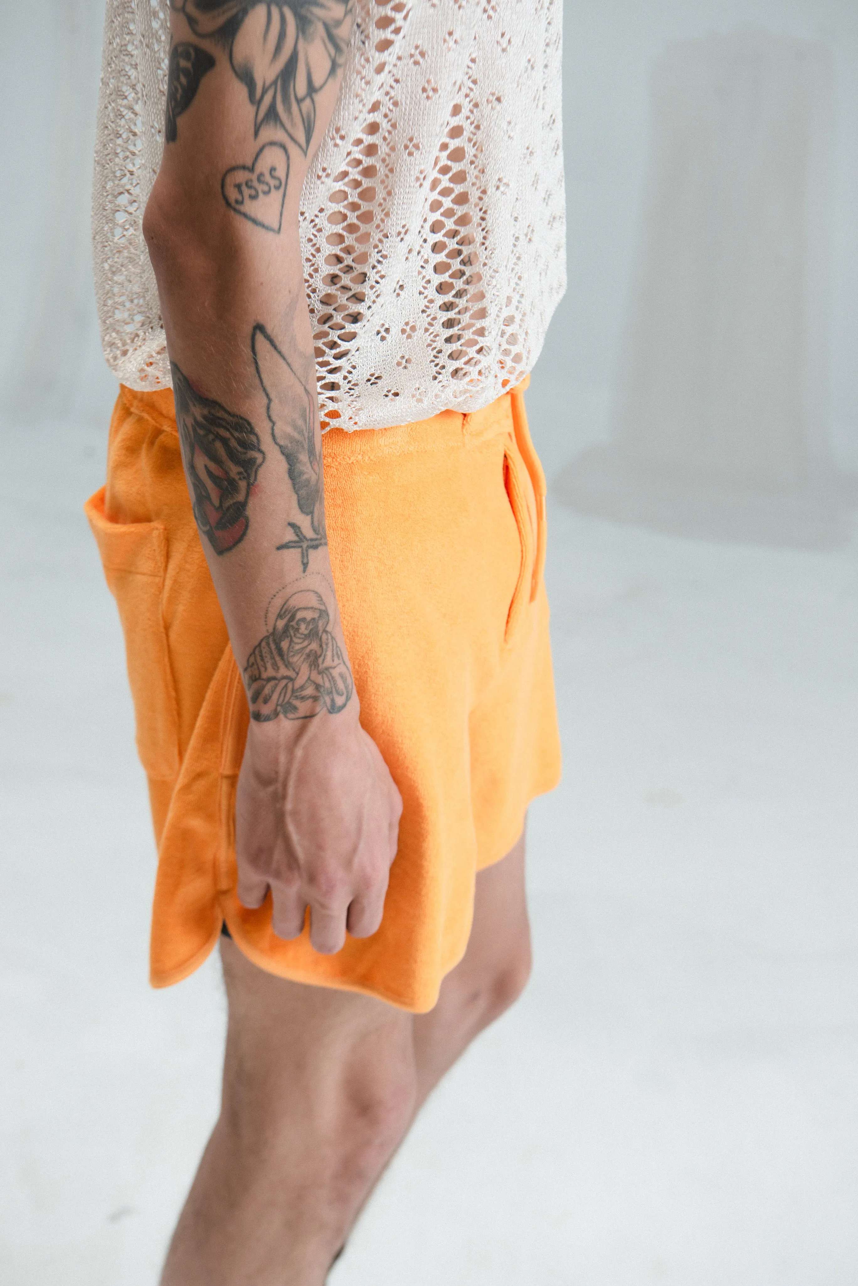 Mandarin Cotton Terry Drawstring Board Shorts