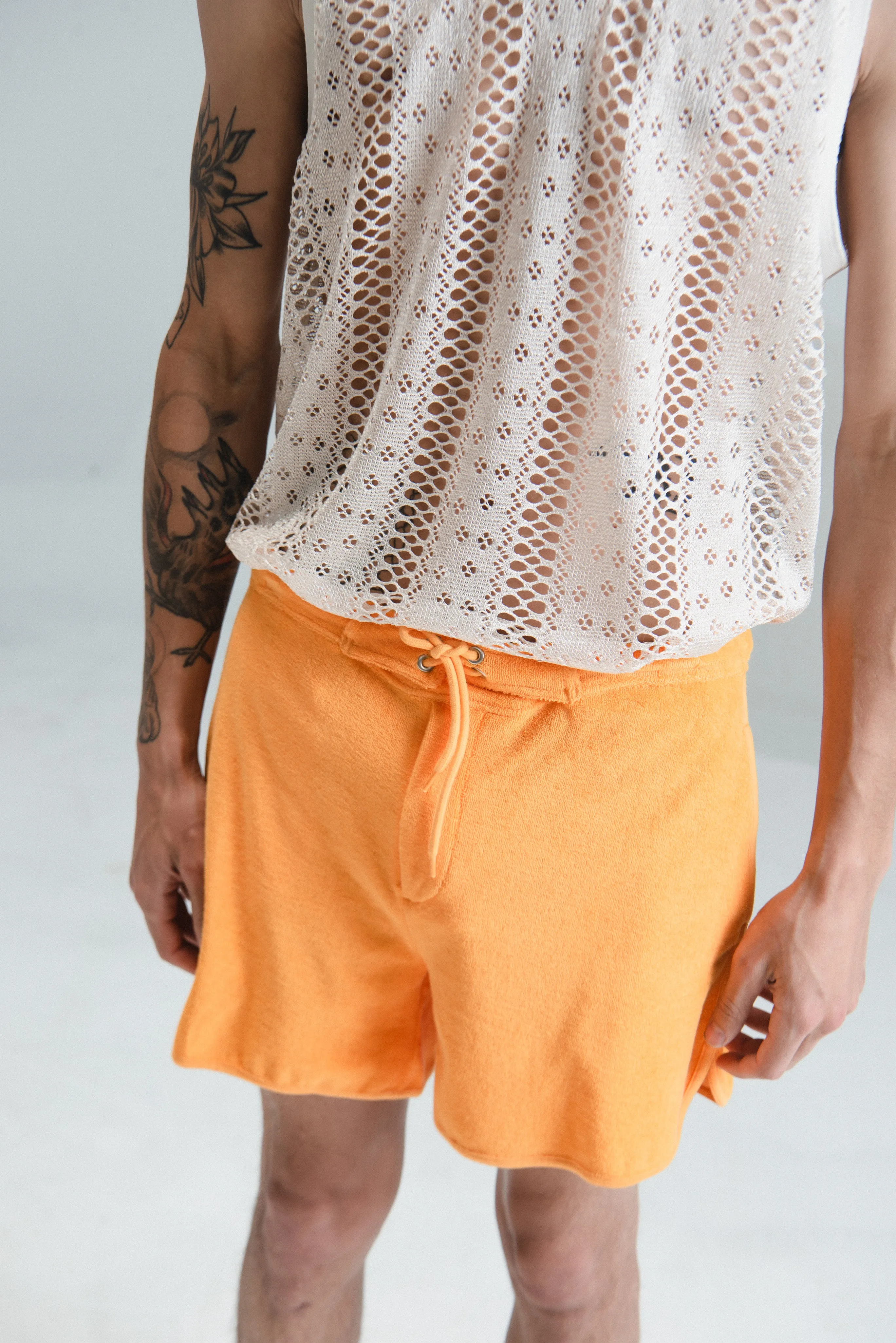 Mandarin Cotton Terry Drawstring Board Shorts