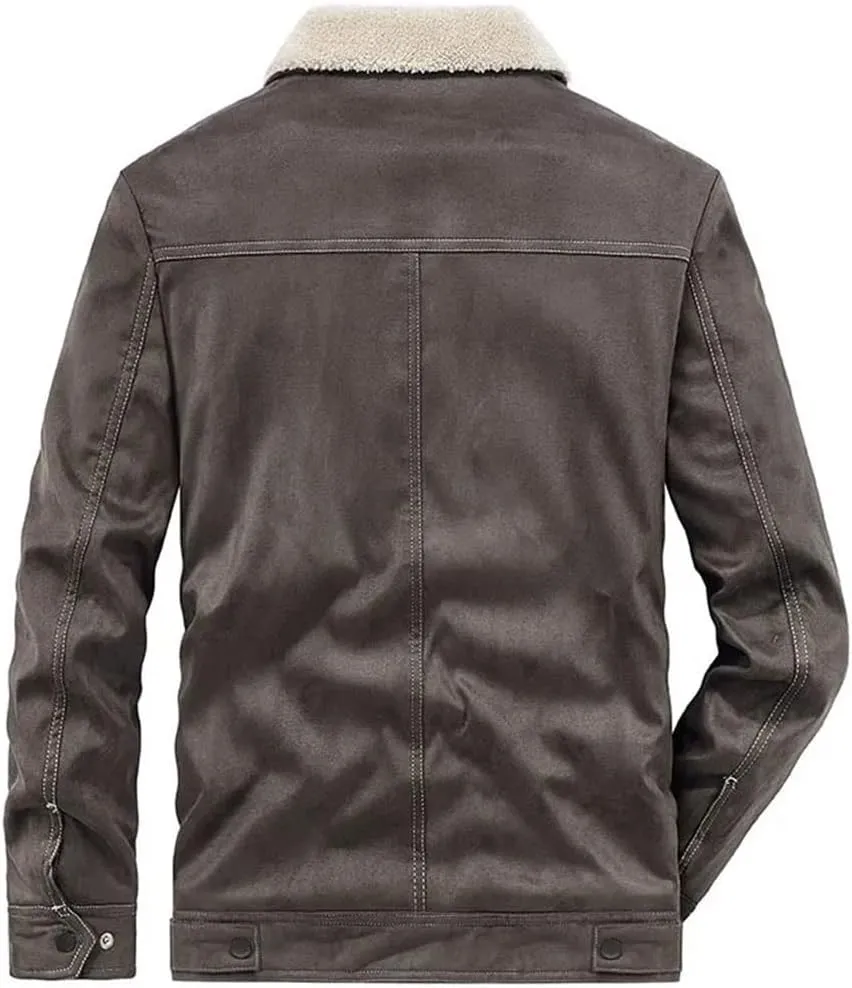 Men Winter Lambswool Warm Leather Jackets Fleece Lined Thick Outwear Thermal Tops