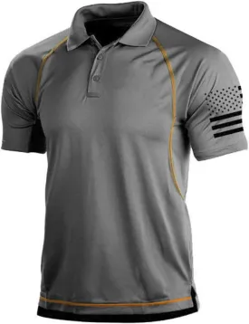 Mens Camo Polo Golf Shirts Combat Camping Hiking American Flag T-Shirts Classic Patriotic Military USA Graphic Tops